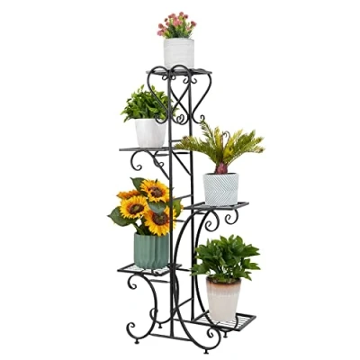 Afbeelding van unho Plantenrek voor binnen, smeedijzeren plantenhouder buiten, 5 niveaus, bloempot ideaal huis, balkon, terras, tuin, maximale belasting 50 kg, 107 x 57 22 cm