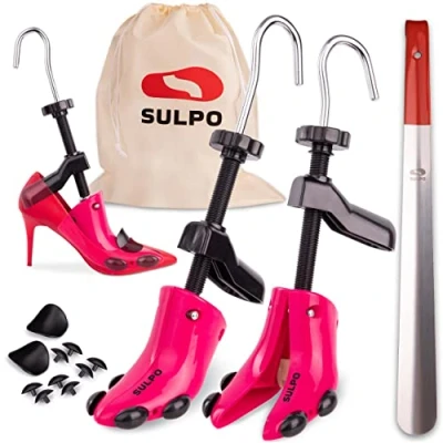 Afbeelding van SULPO Robuuste kunststof schoenspanner voor schoenen met hoge hakken, houdt de vorm van schoen, praktische opbergtas en schoenlepel, eenheidsmaat