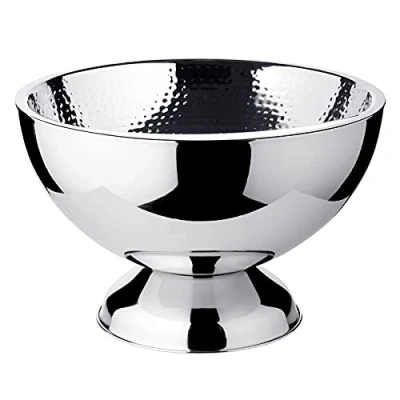 Afbeelding van EDZARD Cádiz champagne koeler, diameter 32 cm, M, roestvrij staal, dubbelwandige emmer voor 3 flessen, wijnkoeler, kom, en ijsblokjesschaal, gehamerde