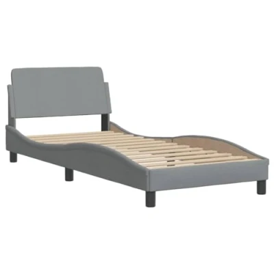 Afbeelding van Bedframe met hoofdbord stof lichtgrijs 80x200 cm