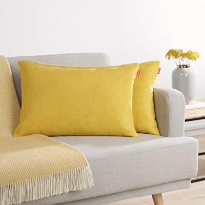 Afbeelding van Blumtal Chenille Kussenslopen Set van 2 Zacht en met Blinde Rits Kussenhoes 40 x 60, Spicy Mustard Geel