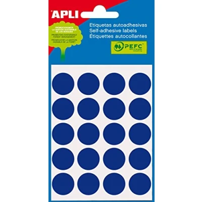 Afbeelding van Apli ronde etiketten in etui diameter 19 mm, blauw, 100 stuks, 20 per blad (2064)