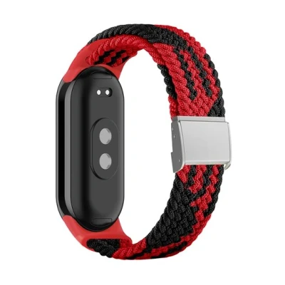 Afbeelding van Braided nylon bandje Rood met zwart Xiaomi Smart band 8