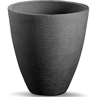 Afbeelding van Spetebo Ronde bloempot van kunststof met groefstructuur, 39,5 x 31 cm, voor binnen en buiten