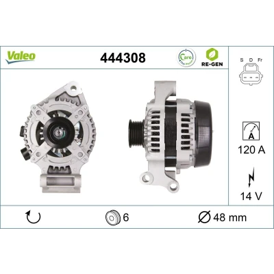 Afbeelding van VALEO 444308 Dynamo / Alternator 14V 120A FORD: Focus 2, 2 Limousine, Kombi, VOLVO: S40 II