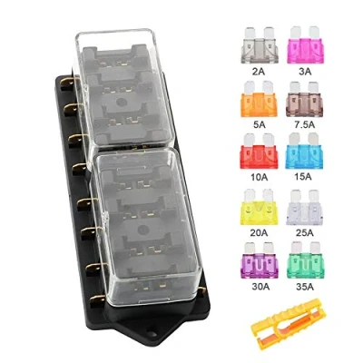 Afbeelding van Aiqeer 8 weg zekeringkast voor auto, 12 V/24 V/32 V/48 V, standaard universele bladzekeringhouder, met waterdichte afdekking en 10 stuks bladzekeringen, vrachtwagen, boot, marine