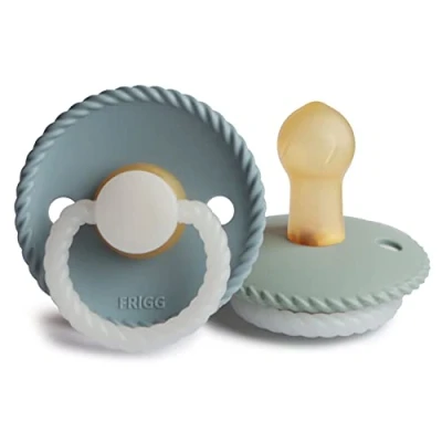 Afbeelding van FRIGG Rope Night Fopspeen Stone Blue / Sage 0 6 Mnd 2 Stuks