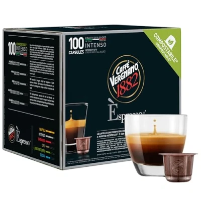 Image de Caffè Vergnano 1882 Èspresso1882 100 capsules de café compatibles Nespresso et compostables, Intenso Pack