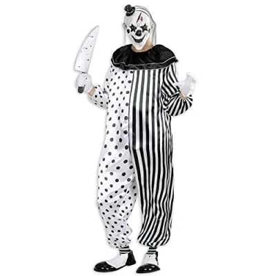 Afbeelding van Widmann Monster &amp; Griezel Kostuum Killer Pierrot Slager Clown Man Zwart / Wit XL Halloween Verkleedkleding