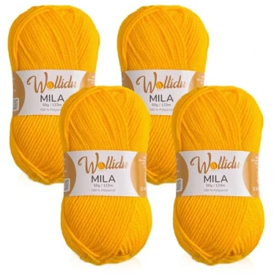 Afbeelding van Wollidu Mila 4 bollen haak en breigaren, 50 g/133 m, 100% polyacryl, geel
