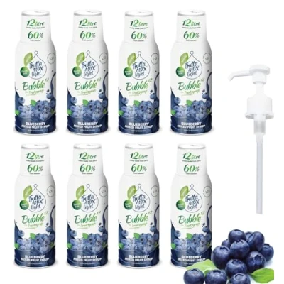 Afbeelding van FruttaMax 8 stuks koolhydraatarme lichtgewicht fitnesssiropen geen suiker met stevia 50 60% fruit (8 x 500 ml) bosbessenlicht)