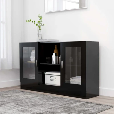 Afbeelding van Vitrinekast 120x30,5x70 cm bewerkt hout zwart
