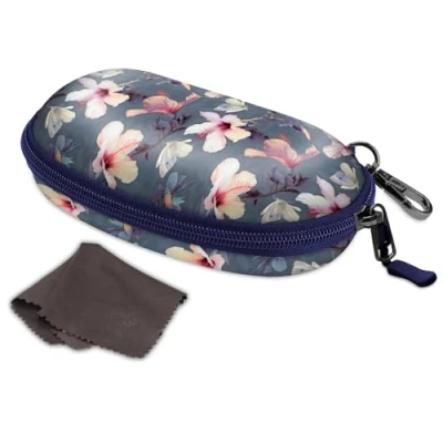 Afbeelding van Fintie Zonnebrillenkoker Hard etui met karabijnhaak en ritssluiting Grote brillenkoker voor dames heren Outdoor sportbril, Bloeiende Hibiscus