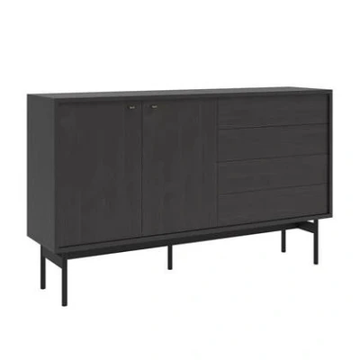 Afbeelding van Selsey OLAR Twee deurs kast met vier lades 154 cm Zwart Portland essenhout