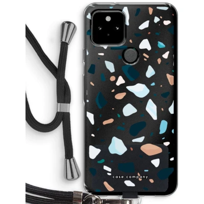 Afbeelding van Case Company® hoesje met Koord geschikt voor Google Pixel 5 Terrazzo N13 Telefoonhoesje Zwart Bescherming aan alle Kanten en Over de Schermrand