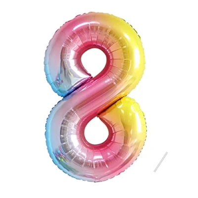 Afbeelding van Verjaardagsballon met cijfers van 8 jaar, opblaasbare ballon, XXL, regenboog, reuzegrote ballon in kleur, 101 cm, verjaardagsdecoratie, verjaardagsballon, zweeft helium