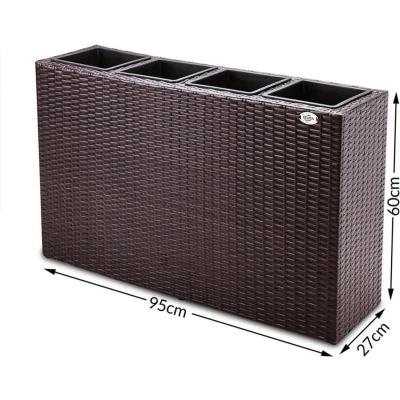 Afbeelding van Polyrattan Bloembak 4 delig Bruin 95 x 27 60 cm