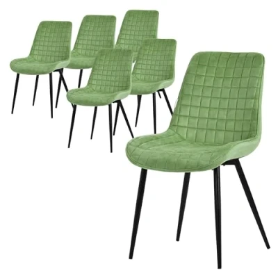 Afbeelding van Eetkamerstoel set van 6 salie met fluwelen bekleding en stalen poten Keukenstoel rugleuning ML design