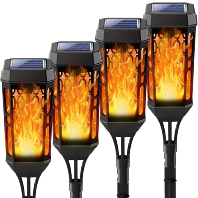 Afbeelding van Joltix Vlamlampen op zonne energie, tuinverlichting, 4 stuks, 12 leds, zonnelamp voor buiten, IP65, buitenverlichting waterdicht, decoratie tuin, gazon, terras, (4