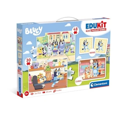 Image de Clementoni Edukit Bluey Coffret Apprentissage 4 En 1 2 Puzzles, Mémo, Jeu De 6 Cubes Fabriqué Italie Dés 4Ans