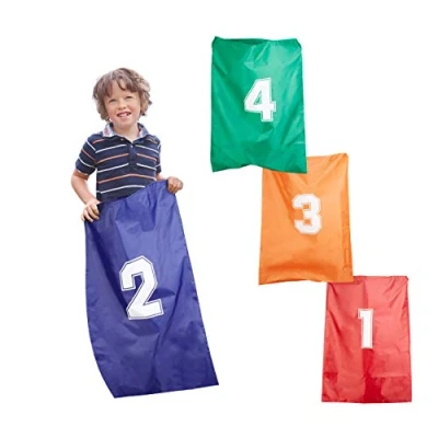 Afbeelding van Relaxdays zaklopen voor kinderen springzakken set feestspel kinderverjaardag 4 stuks
