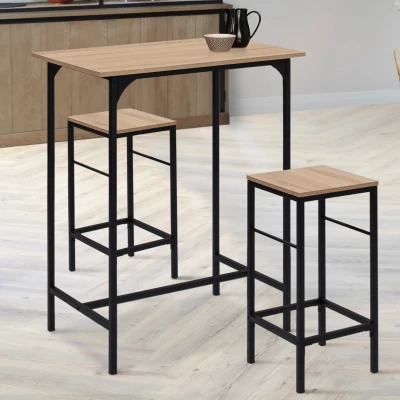 Image de Ensemble table haute de bar DETROIT 80 cm et 2 tabourets design industriel
