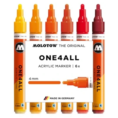 Afbeelding van Molotow ONE4ALL 227HS Acrylstiften Set Rood/Oranje/Geel 6 Stuks 4mm Hot