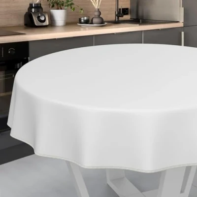 Afbeelding van Afwasbaar tafelzeil, tuintafelkleed, voor binnen en buiten, rond, 100 cm, met zoom, wit
