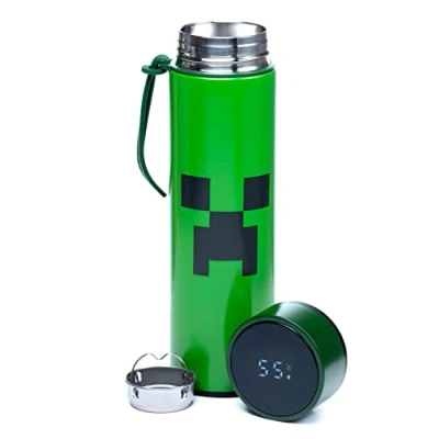 Afbeelding van Minecraft Creeper RVS Warm &amp; Koud Thermosfles 450ml Digitale Thermometer