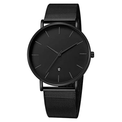 Afbeelding van MICGIGI Herenhorloge analoog kwarts roestvrij staal, zwart.