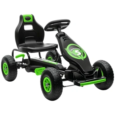 Afbeelding van HOMCOM Kart met pedalen voor kinderen, Go pedaalvoertuig, verstelbare zitting, 3 posities, handrem, antislipbanden kinderen van 5 tot 12 jaar, metaal + PP, groen, zwart