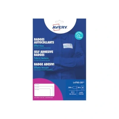 Afbeelding van Avery L4785 20 zelfklevende badge ft 80 x 50 mm, doos van 200 stuks, wit