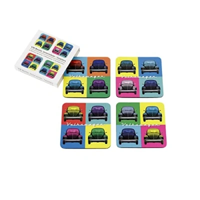 Afbeelding van BRISA VW Volkswagen Collectie Onderzetters van kurk met MDF coating, lieveheersbeestje, meerkleurig, 4 stuks