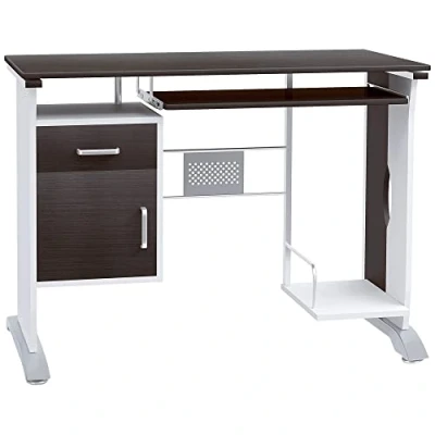 Afbeelding van HOMCOM Design computerbureau, 100 x 52 75 cm, bruin, zwart en wit