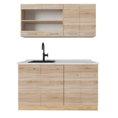 Afbeelding van Vicco Eenpersoonskeuken R Line, Sonoma/Goudkraft eik, 140 cm , WB Marmer