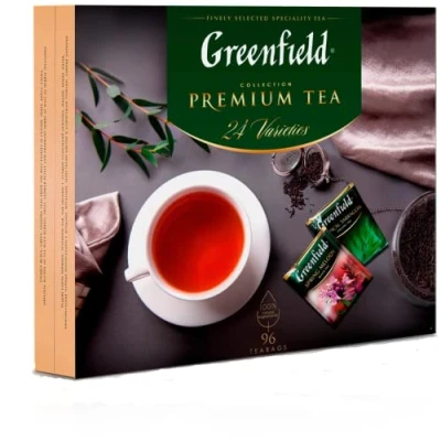 Afbeelding van GREENFIELD Premium theeset 96 zakjes (theezakjes) 24 soorten geschenkdoos theecollectie zwarte thee, groene kruidenthee 167,2 g (96 kopjes)