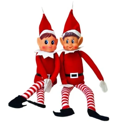 Afbeelding van Glow Set van 2 kleine ondeugende kerstelfen speels figuur met zacht lichaam, vinyl gezicht, haak en grijplus elfen Behavin&#039; Badly Christmas Family Elfie speelgoed jongens meisjes
