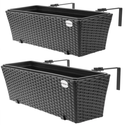 Afbeelding van Casaria Polyrattan Bloembak 2 Stuks Incl. Ophangbeugels Zwart