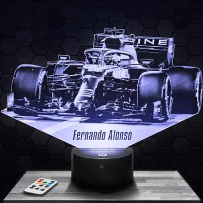 Afbeelding van Nachtlampje, nachtlampje met touch Formule 1 F. Alonso F1 3D lamp, led illusie, cadeau idee, Kerstmis, verjaardag, jongens en meisjes, nachtlamp, kinderkamer of volwassenen