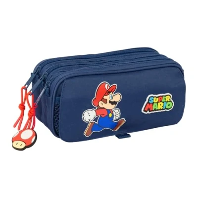 Afbeelding van Pennenetui met 3 vakken Super Mario Trick Rood Donkerblauw 21,5 x 10 8 cm