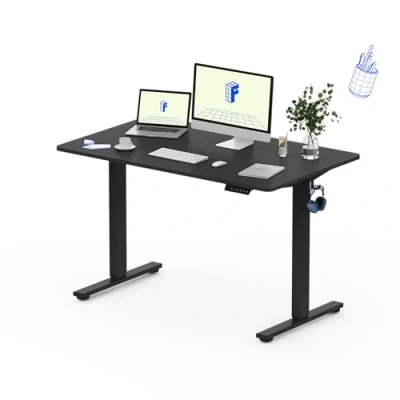 Afbeelding van FLEXISPOT EG1 staand bureau 120x60x (73 123) cm, 2 traps in hoogte verstelbaar elektrisch met enkele motor, thuiskantoor, paneel knoppen (zwart frame+zwarte bovenkant)