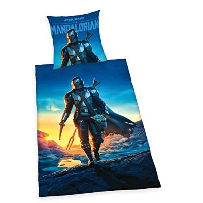 Afbeelding van Herding Star Wars The Mandalorian beddengoed, kussensloop 80 x cm, dekbedovertrek 135 200 met eenvoudige ritssluiting, 100% katoen/renforcé