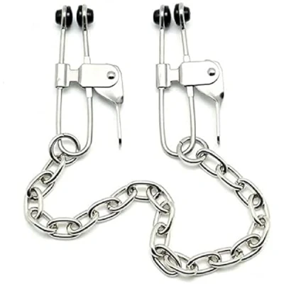Afbeelding van Rimba Bondage Play Tepelklemmen met ketting en hefboomklemmetje