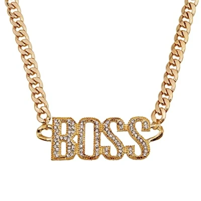 Afbeelding van Liitata Boss Halsketting met teken hanger gouden hiphop rapper punk ketting voor heren carnaval feest