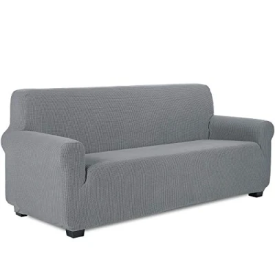 Afbeelding van TIANSHU Bankovertrek voor 3 zitsbank, jacquard, elastische bankhoes, bank met armleuningen, bankbekleding, decoratie woonkamer of slaapkamer, lichtgrijs