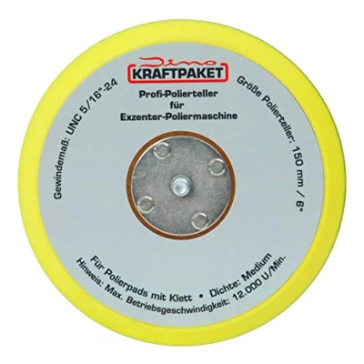 Afbeelding van Dino KRAFTPAKET 640223 draagplaat 5/16 24 met klittenband polijstplaat voor excentrische polijstmachine 600W 8 mm, hub 650W 9 geel
