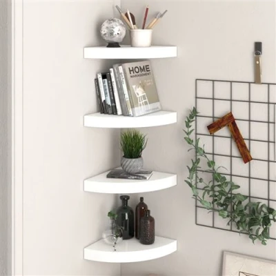 Afbeelding van Hoekschappen zwevend 4 st 25x25x3,8 cm MDF hoogglans wit