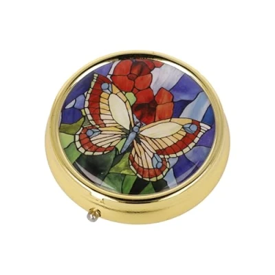 Afbeelding van Goebel Louis Comfort Tiffany Pillendoosje Vlinders Metaal 5cm 3 vakjes