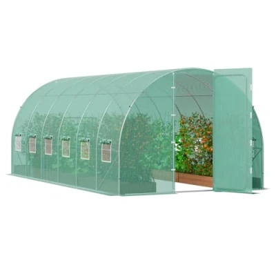Image de VEVOR Serre Tunnel Plantes Cadre Galvanisé Couverture PE Verte 590x295x225 cm