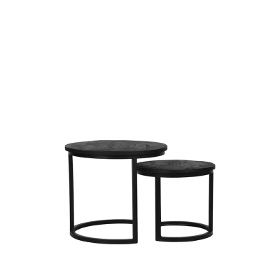Afbeelding van Duo salontafel mangohout zwart set van 2